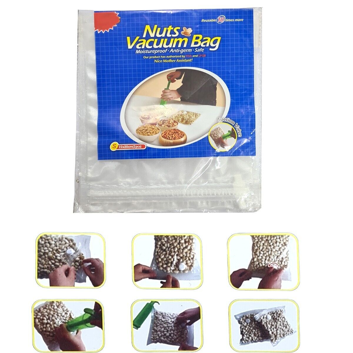 BUSTA SACCHETTO CONSERVAZIONE ALIMENTI SOTTOVUOTO RIUTILIZZABILE VALVOLA 22x20CM