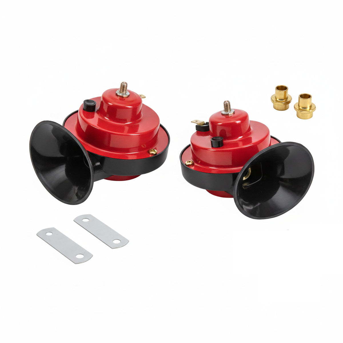 AVERTISSEUR SONORE TROMPETTES VOITURE 12V 110DB ROUGES OEIL DE BOEUF ÉTANCHES UNIVERSELLES 78MM
