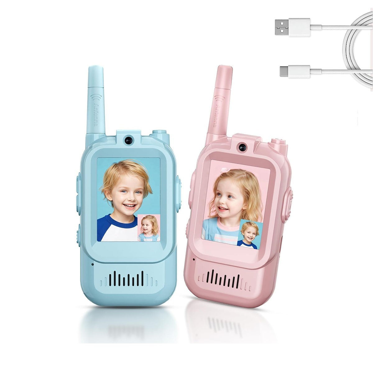 TALKIE-WALKIE VIDÉO ENFANTS 2 PIÈCES RECHARGEABLES AVEC ÉCRAN JEU ÉDUCATIF