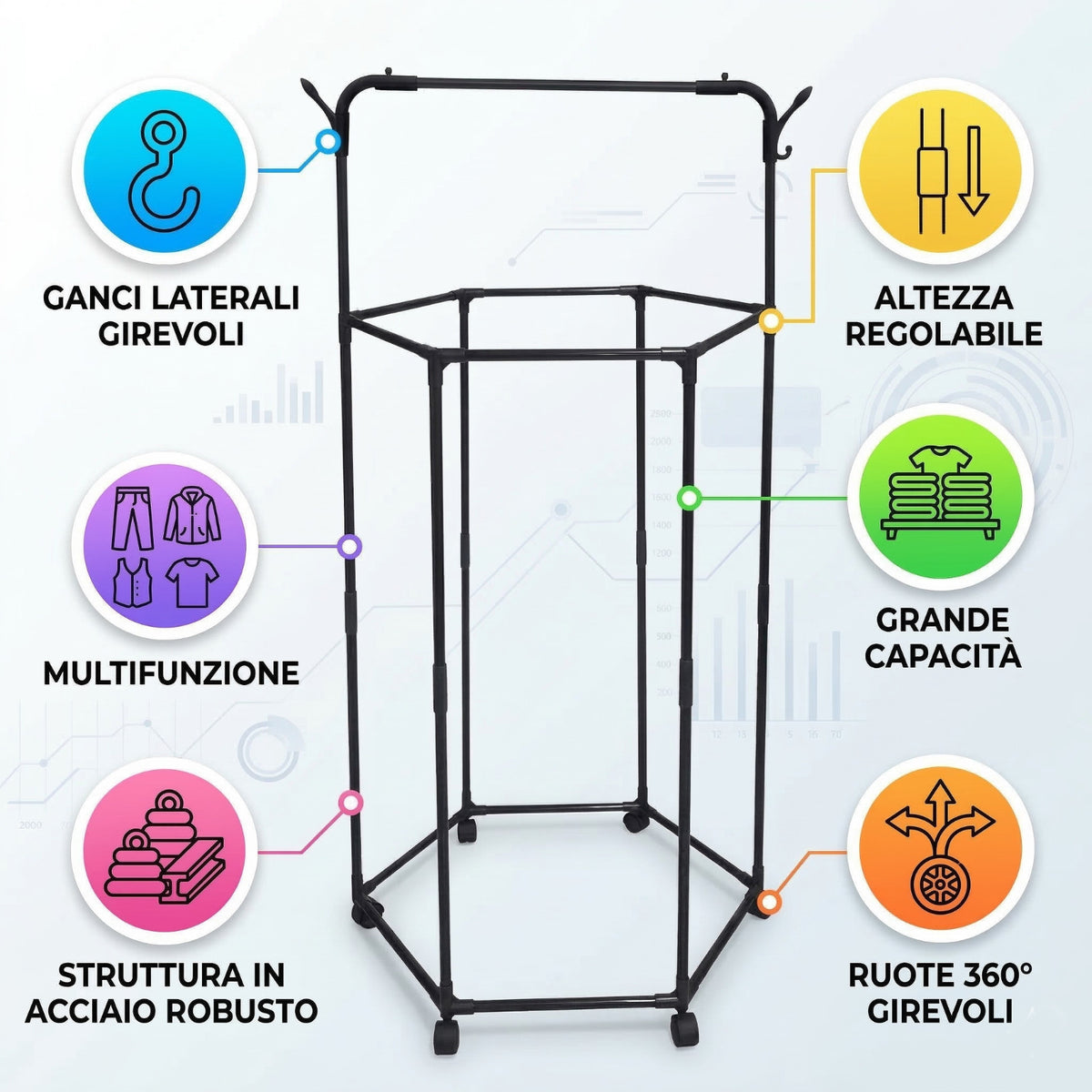 PORTE-MANTEAU ÉTENDOIR ROTATIF À ROULETTES PEUT ENCOMBRANT 69726