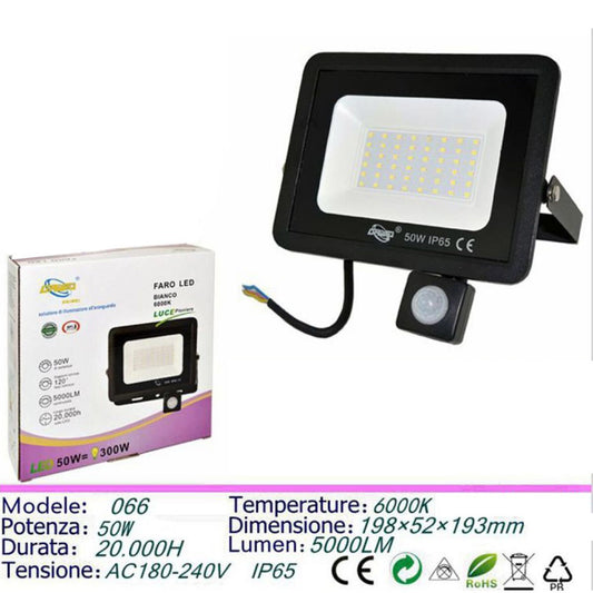 PROJECTEUR LED JARDIN 50W LUMIÈRE FROIDE DÉTECTEUR MOUVEMENT CRÉPUSCULAIRE