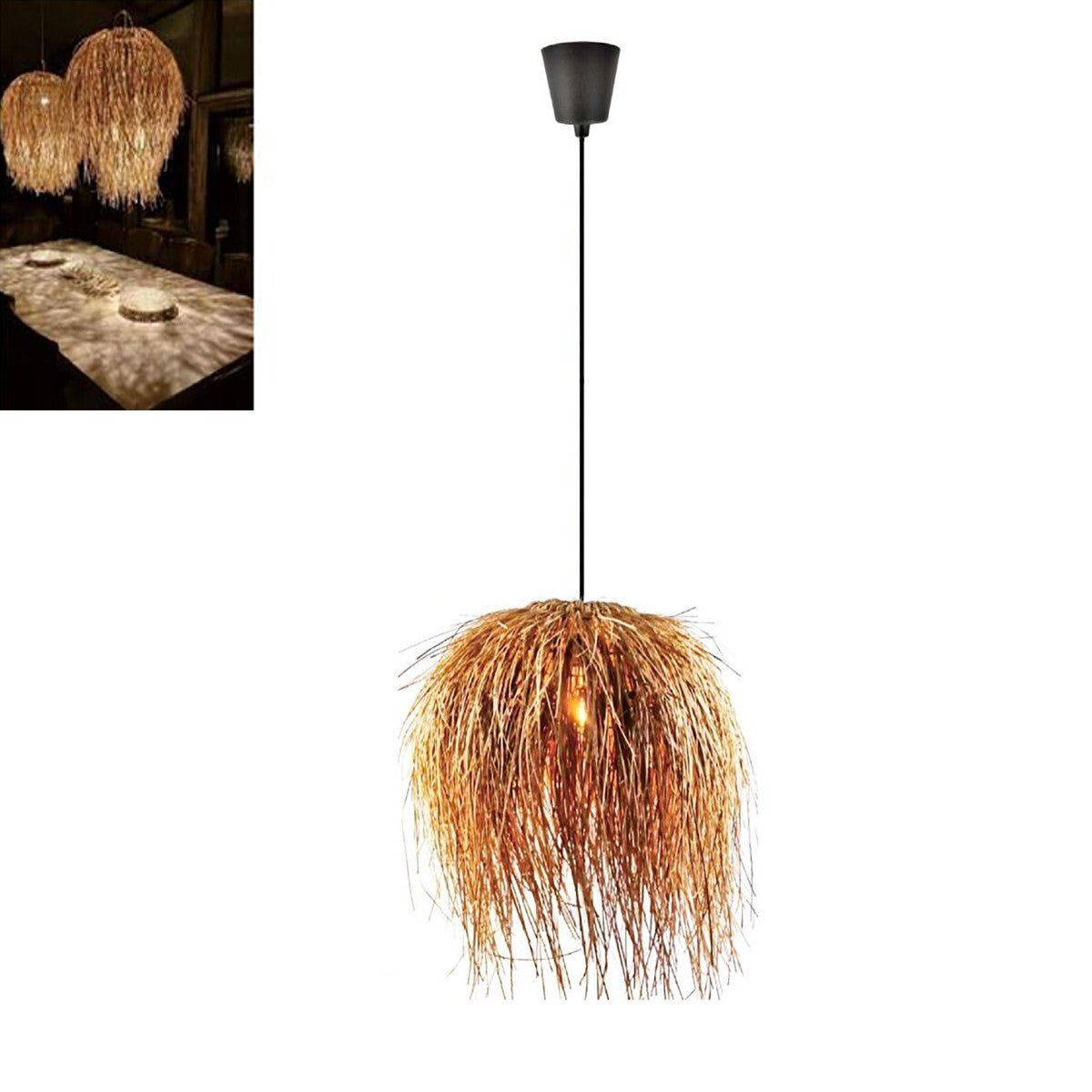 LAMPADARIO A SOSPENSIONE RATTAN NATURALE JUTA INTRECCIATO E27 SPIAGGIA ET-31385