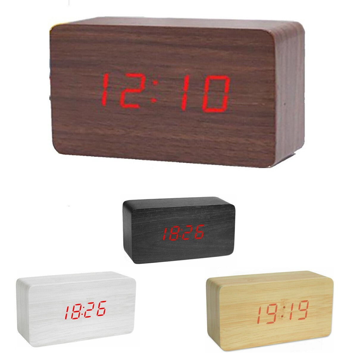 SVEGLIA OROLOGIO DIGITALE LED EFFETTO LEGNO CON SUONO ALLARME E TEMPERATURA 1295