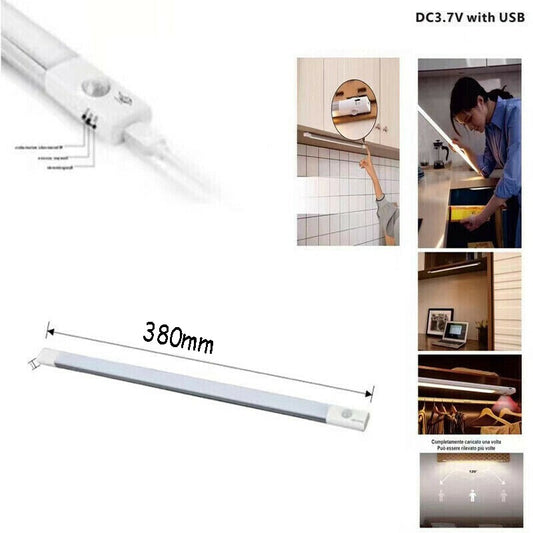 RÉGLETTE LED CUISINE LUMIÈRE FROIDE DÉTECTEUR DE MOUVEMENT SOUS MEUBLE HAUT RECHARGEABLE 38CM