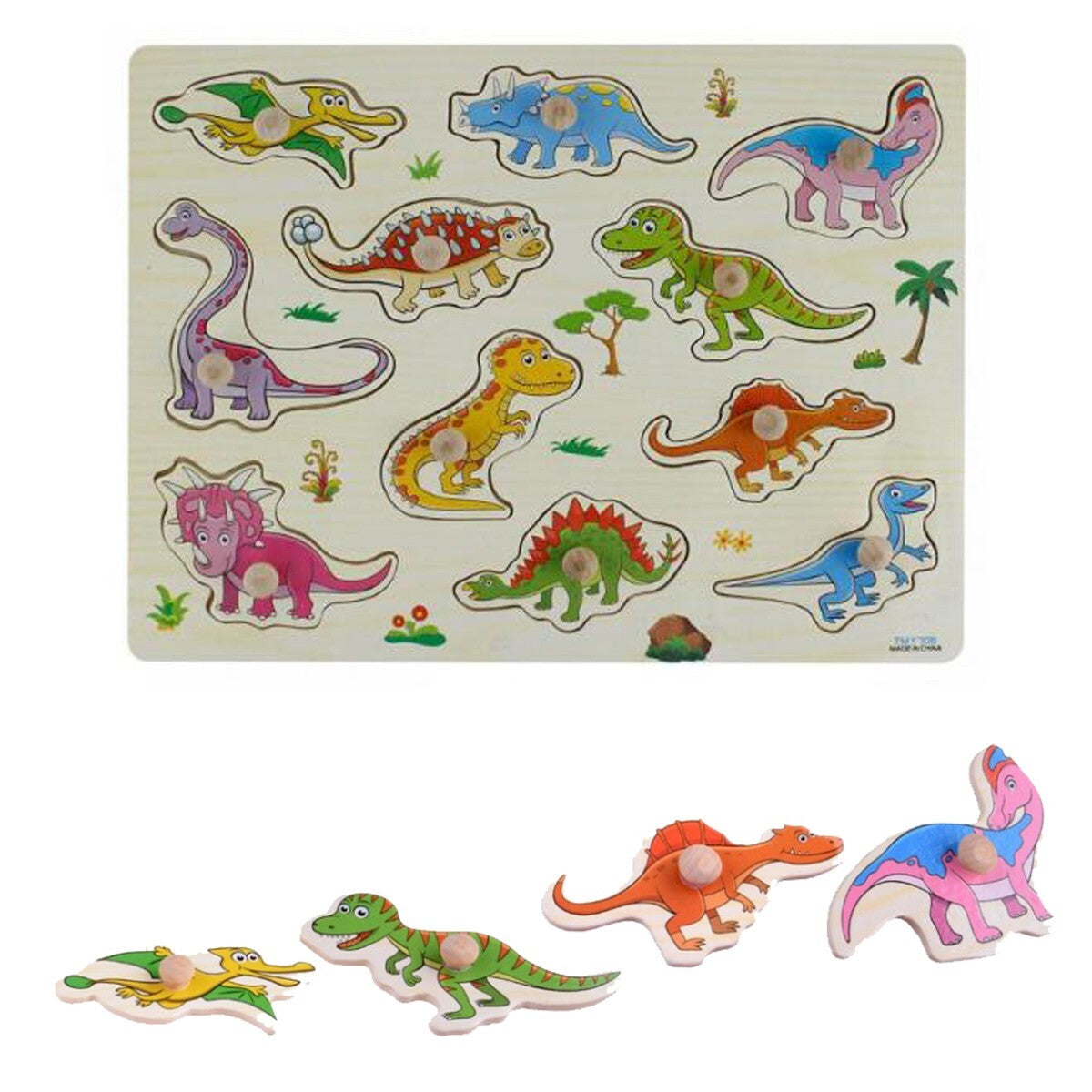 PUZZLE EN BOIS ENCASTRABLE ÉDUCATIF DINOSAURE TYRANNOSAURE SENSORIEL ENFANTS 07539