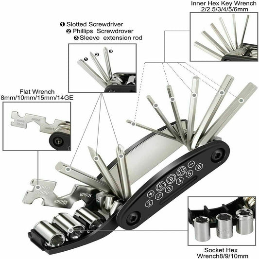 KIT MULTIFONCTION 16 EN 1 OUTILS VÉLO CLÉS RÉPARATION VÉLO BIKE 94279
