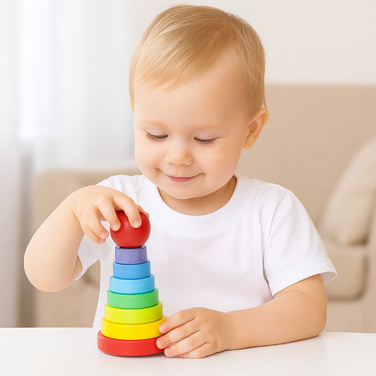 JEU ÉDUCATIF PYRAMIDE À EMPILER BOIS COLORÉ ENFANTS APPRENTISSAGE 07332