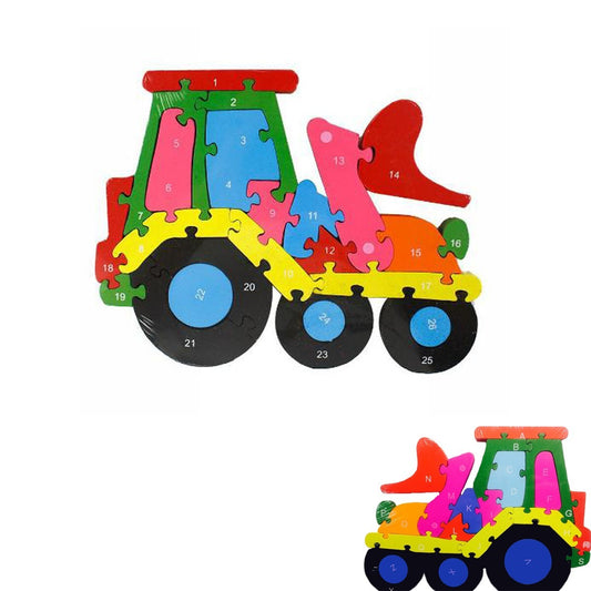 PUZZLE 3D EN BOIS JEU ÉDUCATIF CHIFFRES LETTRES ENFANTS FORME TRACTEUR 52262