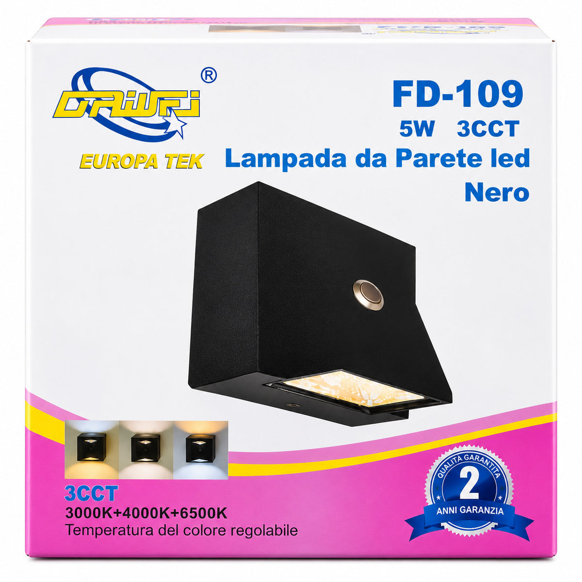 APPLIQUE LED 5W ESTERNO LAMPADA PARETE NERA IP65 3000K 4000K 6000K ET-31693