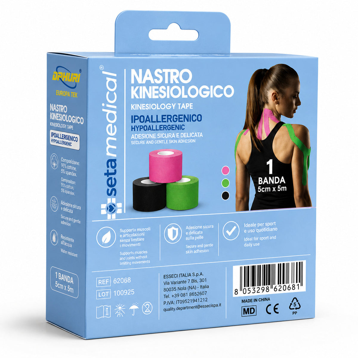 NASTRO KINESIOLOGICO IPOALLERGENICO 5CM x 5M TAPE ELASTICO SPORT VARI COLORI