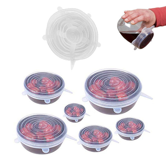 LOT DE 6 COUVERCLES EXTENSIBLES EN SILICONE DE DIFFÉRENTES TAILLES MICRO-ONDES RÉFRIGÉRATEUR
