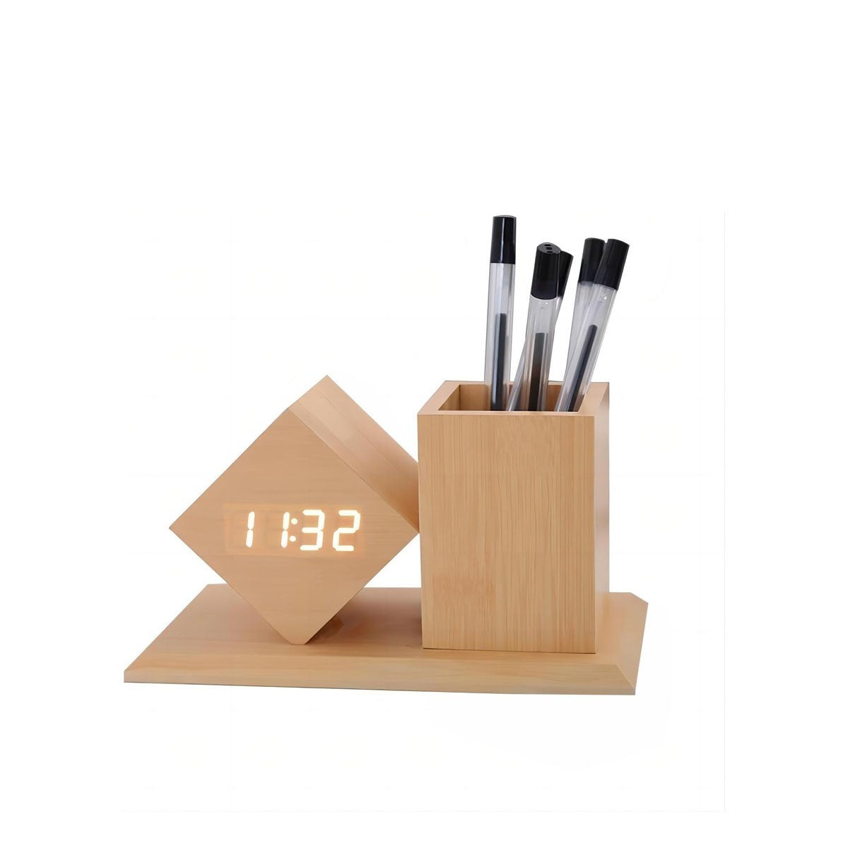 SVEGLIA DIGITALE MULTIFUNZIONE CON PORTAPENNE LEGNO LED TEMPERATURA USB 06725