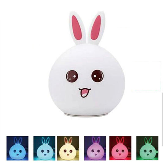LAMPADA NOTTURNA DA TAVOLO PER BAMBINI MORBIDA SILICONE RGB TOUCH LED CONIGLIO
