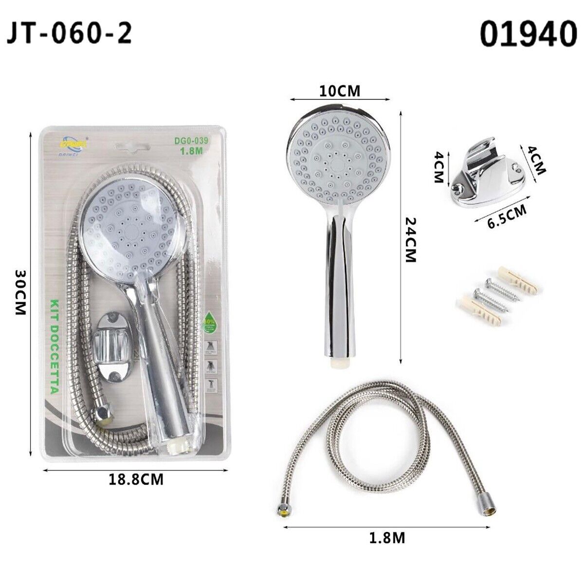 SOFFIONE BRACCIO DOCCINO MULTIGETTO BAGNO DOCCIA VASCA TUBO ROTONDO 01940