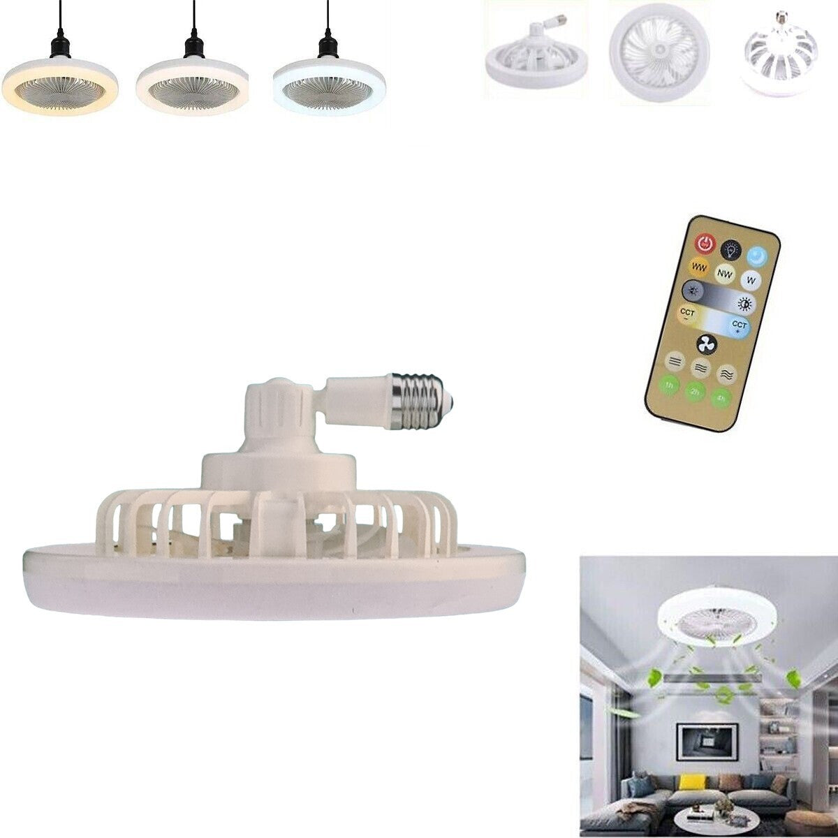 VENTILATORE PLAFONIERA LED DA SOFFITTO E27 REGOLABILE TELECOMANDO 30W AS-01579