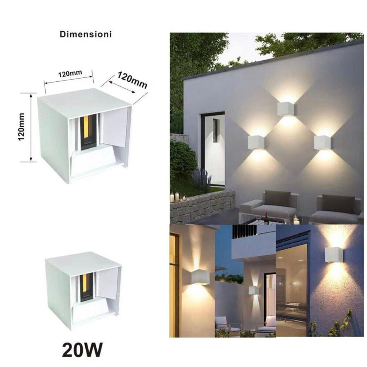 APPLIQUE LED COB LAMPE MURALE 20W CARRÉ BLANC NATUREL INTÉRIEUR EXTÉRIEUR 18