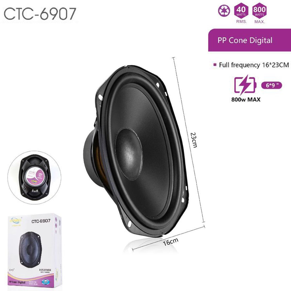 HAUT-PARLEUR DE VOITURE 16X23 CM 40W RMS 800W MAX ENCEINTE CTC-6907*