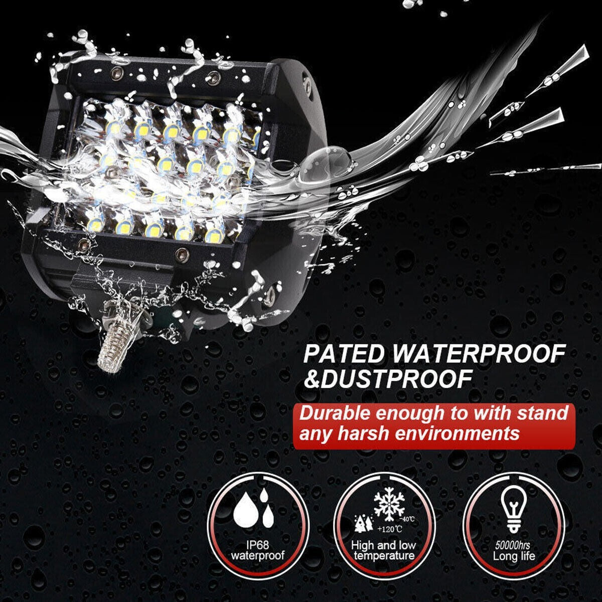 PHARES SUPPLÉMENTAIRES PROFONDEUR VOITURE TOUT-TERRAIN QUOD 12V 24 LED 72W 6000K IP68