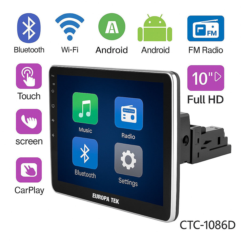 AUTORADIO ANDROID AUTO CARPLAY 10" WIFI GPS BT 4+64GB HD TOUCH SCREEN CTC-1086D