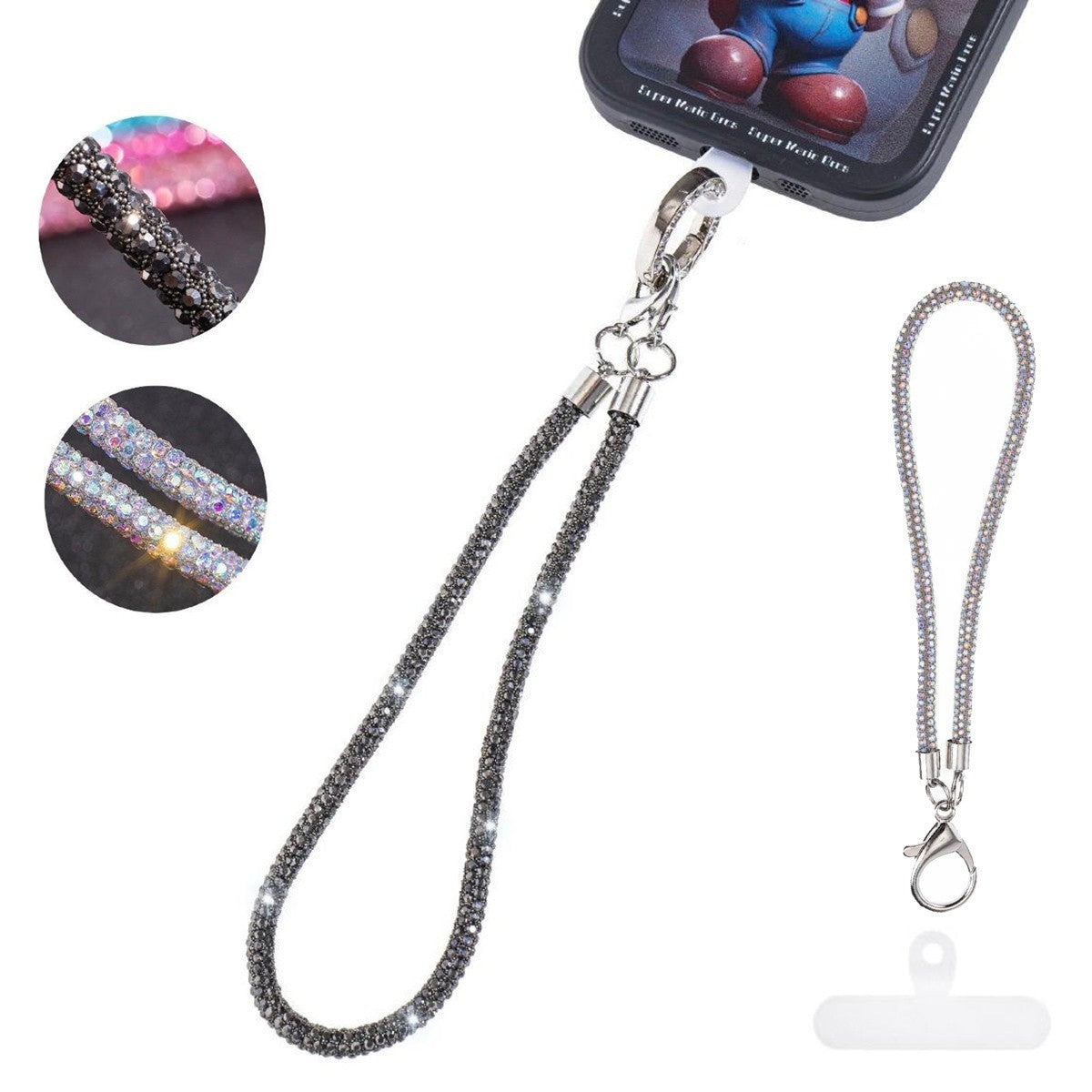 LACCETTO CATENA CORTA CORDINO DA POLSO CELLULARE STRASS UNIVERSALE SMARTPHON