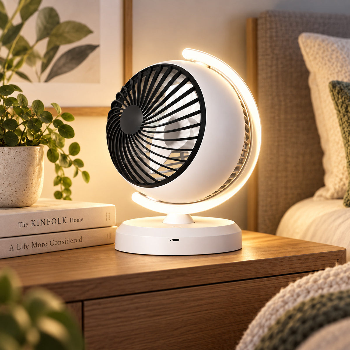 VENTILATORE DA TAVOLO A SFERA 3 VELOCITÀ LUCE LED ROTAZIONE 180° CAMERA AS-07117
