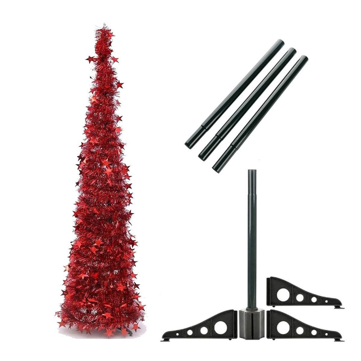SAPIN DE NOËL ROUGE 1,22M AVEC PAILLETTES PLIABLE FACILE À MONTER