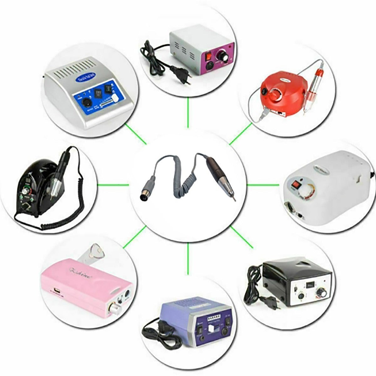 MANIPOLO FRESA PUNTA UNIVERSALE UNGHIE MANICURE PEDICURE RICAMBIO NAIL ART 5 PIN