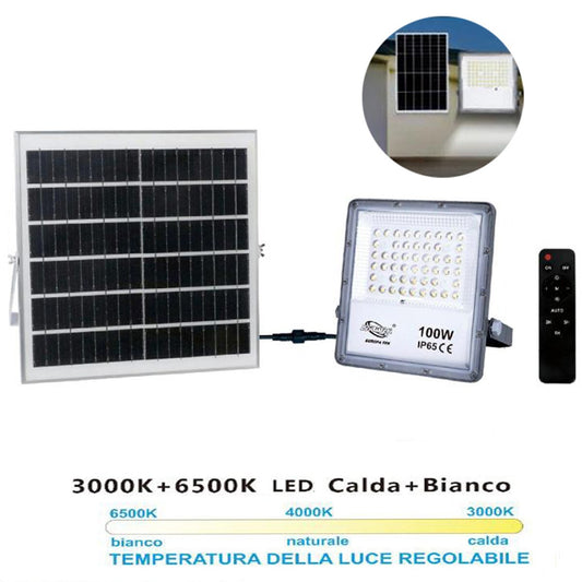PROJECTEUR LED À PANNEAU SOLAIRE CRÉPUSCULAIRE TÉLÉCOMMANDE DE 3000K À 6500K 100W