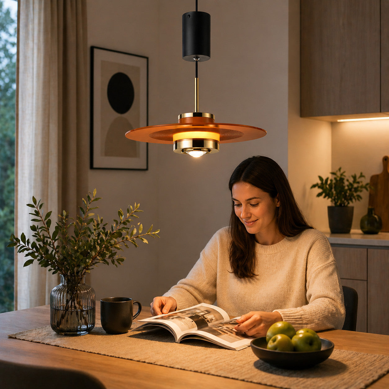 LAMPADARIO LED SOSPENSIONE MODERNO ROSSO E ORO DESIGN MINIMAL DIMMERABILE LP025