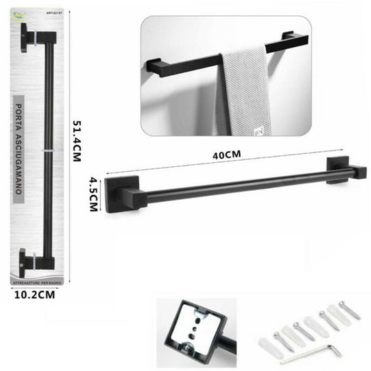 PORTA ASCIUGAMANI ASTA SUPPORTO 40CM BAGNO DA MURO ASCIUGA MANO CASA NERO 02107