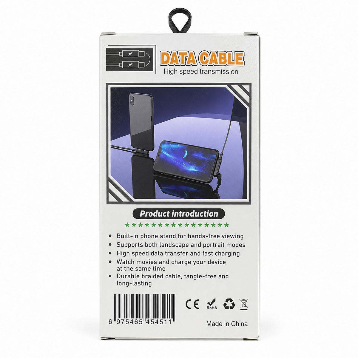 CÂBLE TYPE-C VERS TYPE-C 240W CHARGE RAPIDE SUPPORT SMARTPHONE PLIANT NOIR DONNÉES