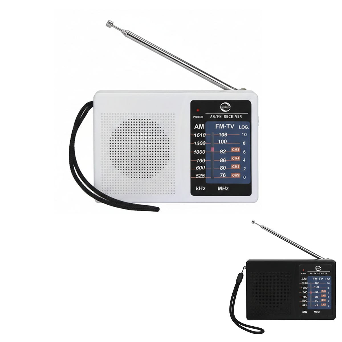 RADIO PORTATILE FM AM DUE BANDE BIANCA ANTENNA TELESCOPICA 35 CM AUX AS-07103