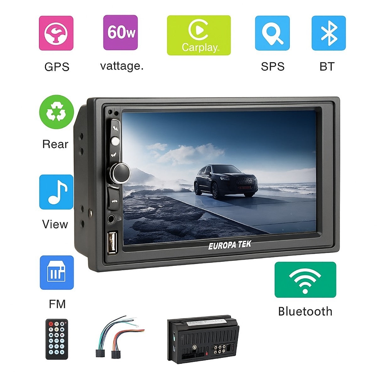 AUTORADIO 2 DIN 7" AUTO BLUETOOTH AUDO RADIOUSB SD MP5 TOUCH SCREEN 60W CTC 7017