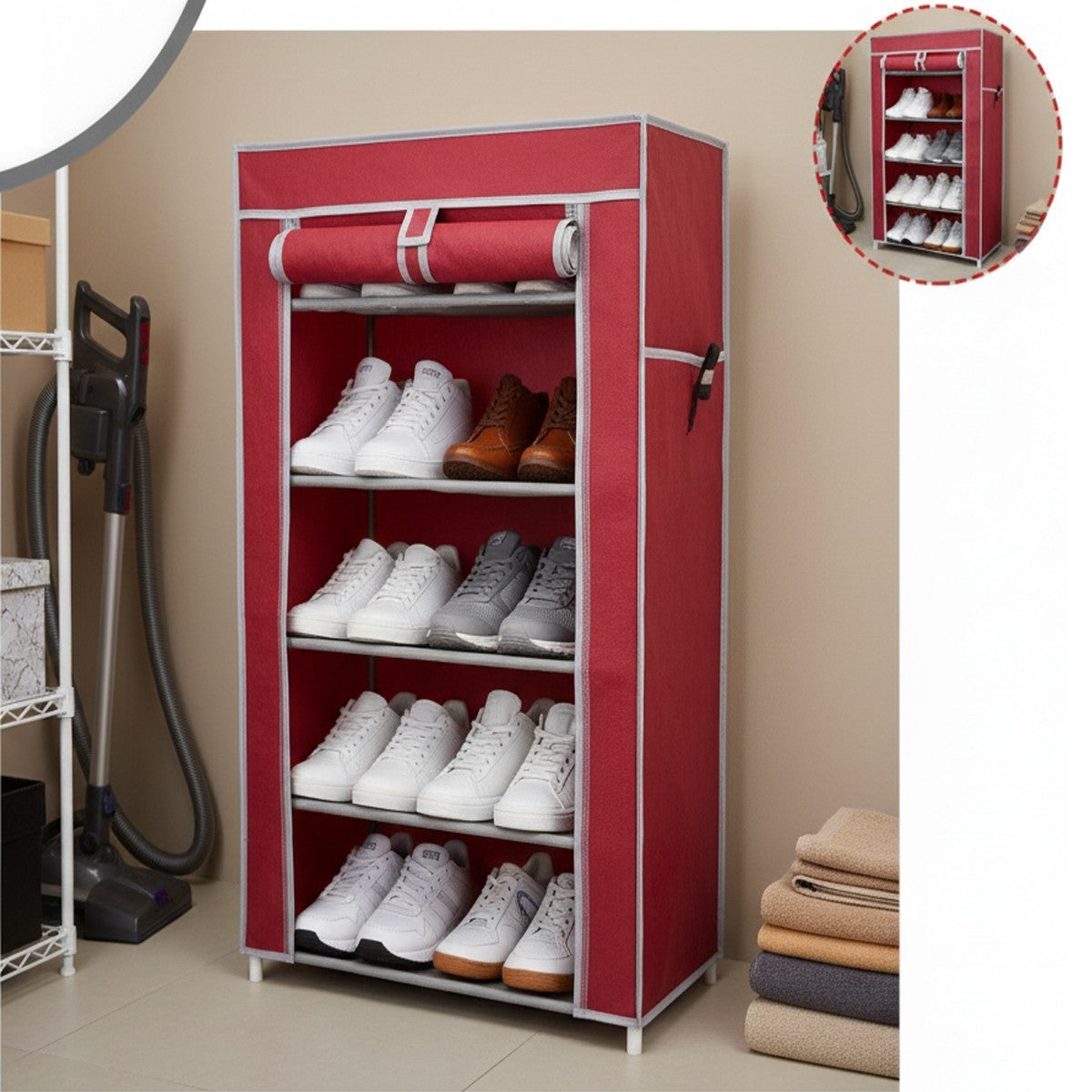 SCARPIERA TESSUTO 5 RIPIANI PORTASCARPE SALVASPAZIO 90X60X30 CM 69073