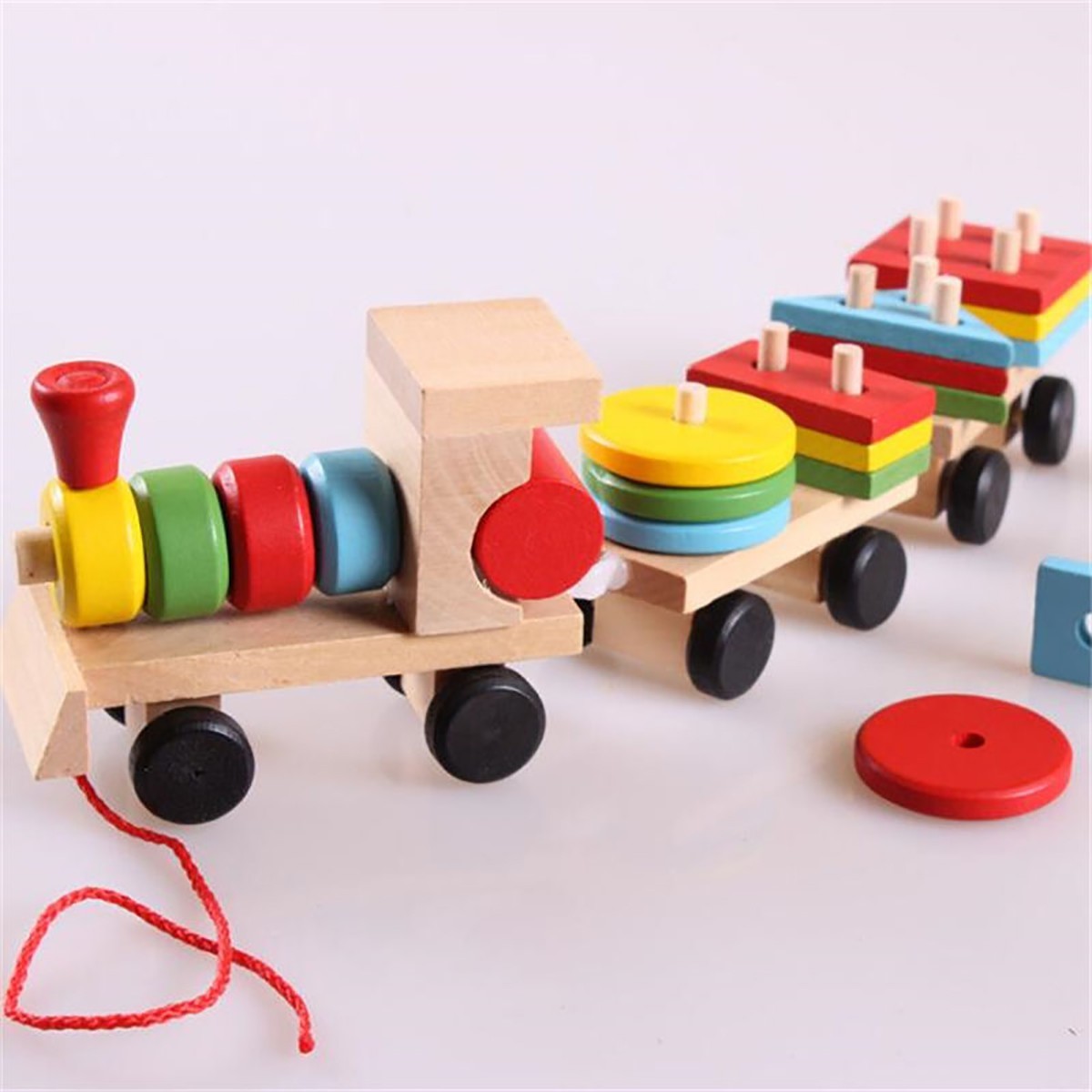 TRENINO LEGNO TRAINABILE GIOCO EDUCATIVO MONTESSORI FORME GEOMETRICHE 52295