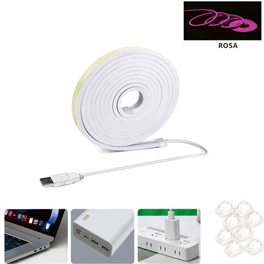 BANDE LED FLEXIBLE POUR CROCHETS AVEC RAIL DE PLAFOND LETTRAGE USB LUMIÈRE ROSE