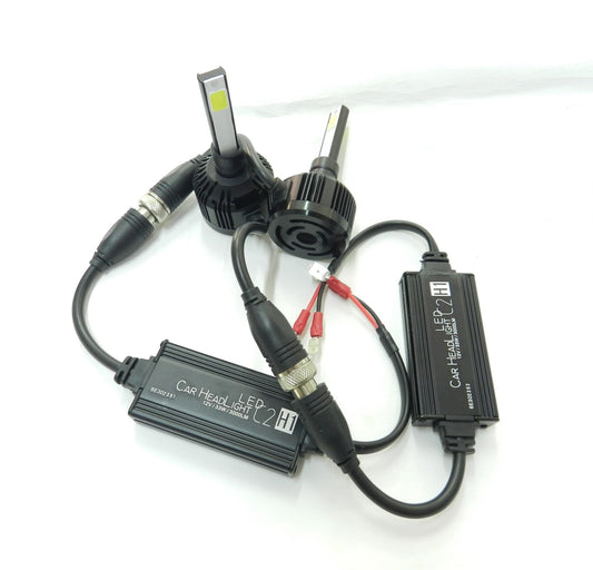 PAIRE D'AMPOULES DE PHARES DE RECHANGE POUR VOITURE 2 LED C2 H1 HAUTE LUMINOSITÉ BLANC FROID 33W