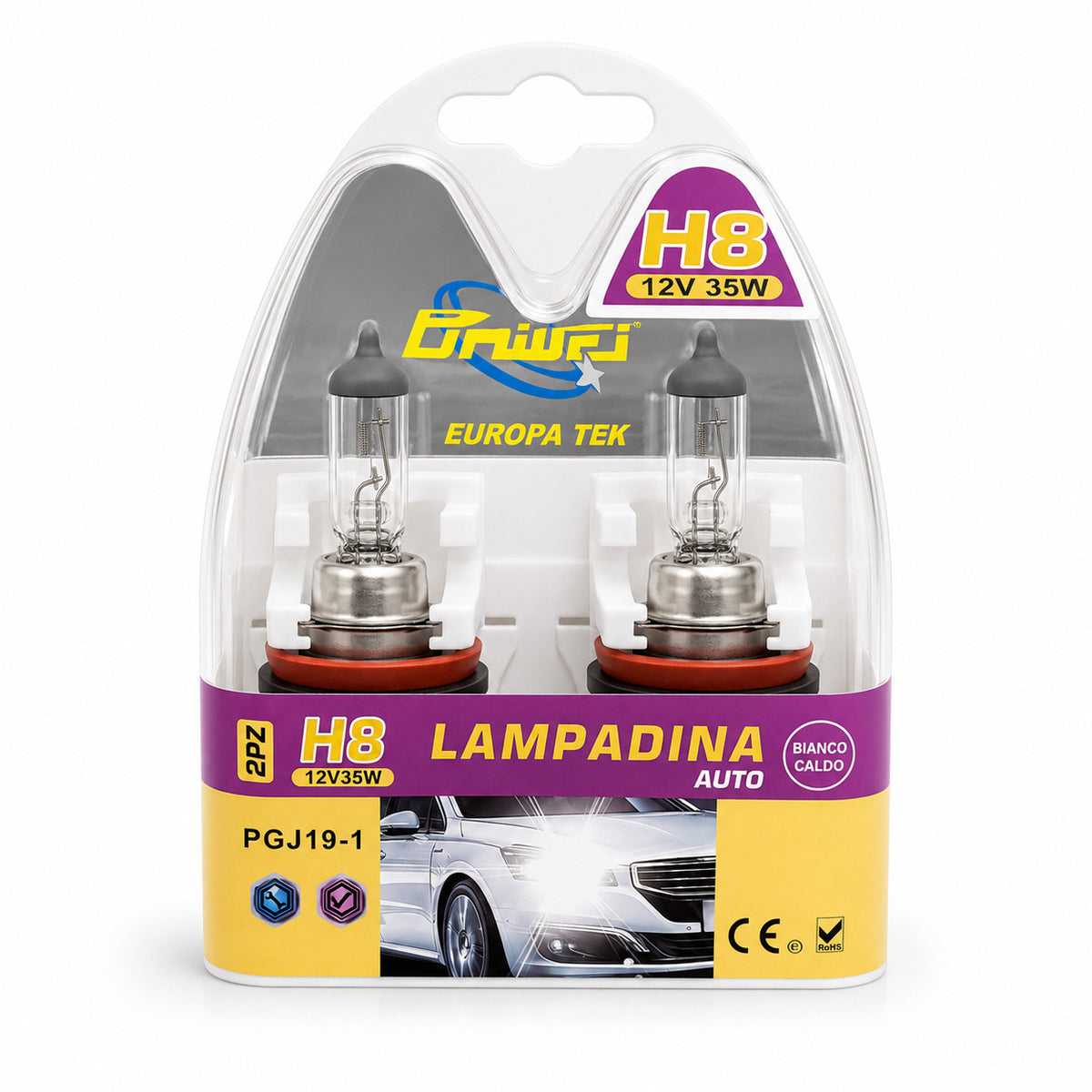 COPPIA FARI LAMPADINE ALOGENE AUTO LUCE BIANCO CALDO 3000K H8 12V 35W CA-03732