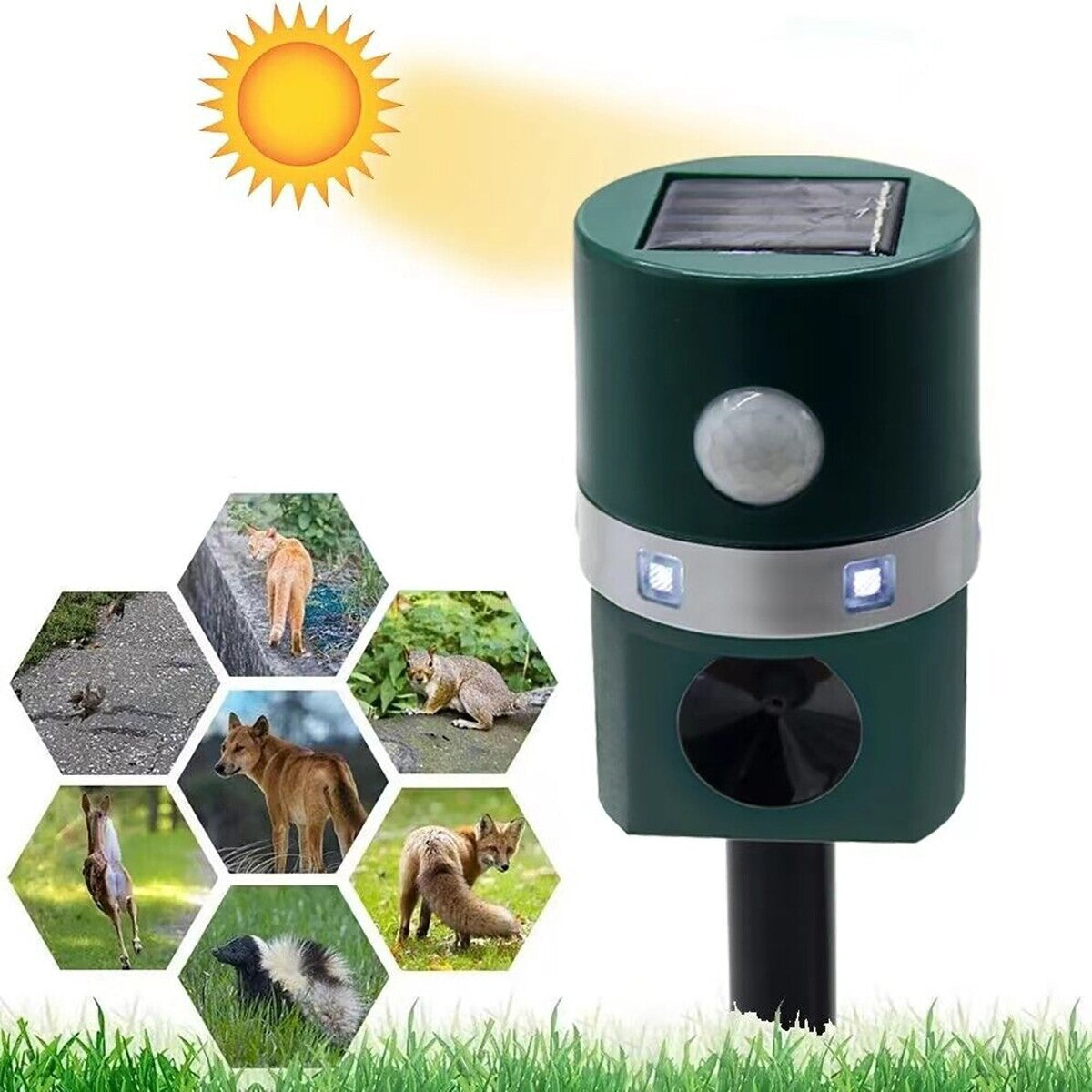 REPELLENTE PICCIONI LED ULTRASUONI SOLARE SCACCIA RATTI TOPI UCCELLI CANI GATTI