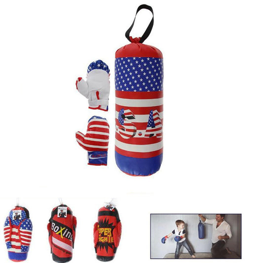 KIT SAC DE BOXE 41CM AVEC GANTS ENFANT JEU ENTRAÎNEMENT BOXEUR KICK BOXING