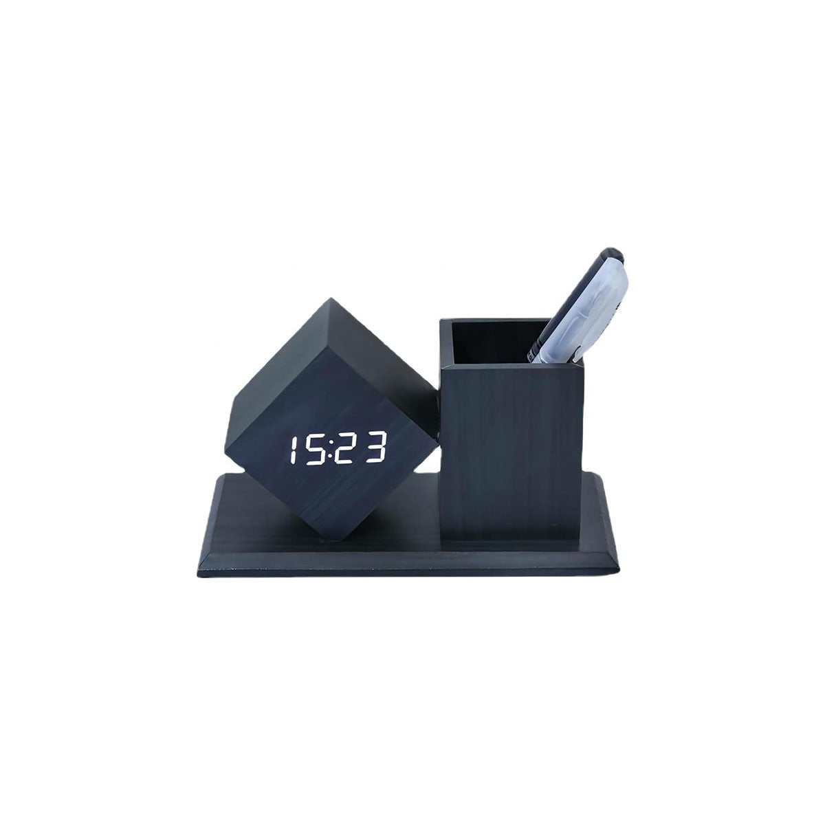 SVEGLIA DIGITALE MULTIFUNZIONE CON PORTAPENNE LEGNO LED TEMPERATURA USB 06725