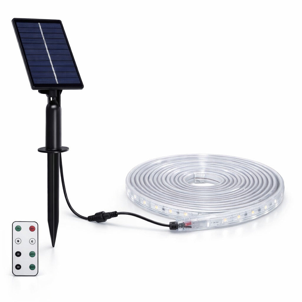STRISCIA LED SOLARE 5 METRI TELECOMANDO BIANCO FREDDO 6500K PER ESTERNO ET-31608