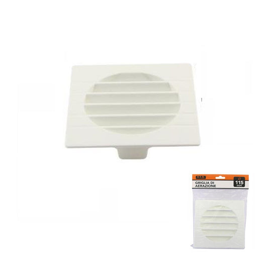 GRILLE D'AÉRATION 115MM RONDE CARRÉE PLASTIQUE BLANC VENTILATION MAISON 71399