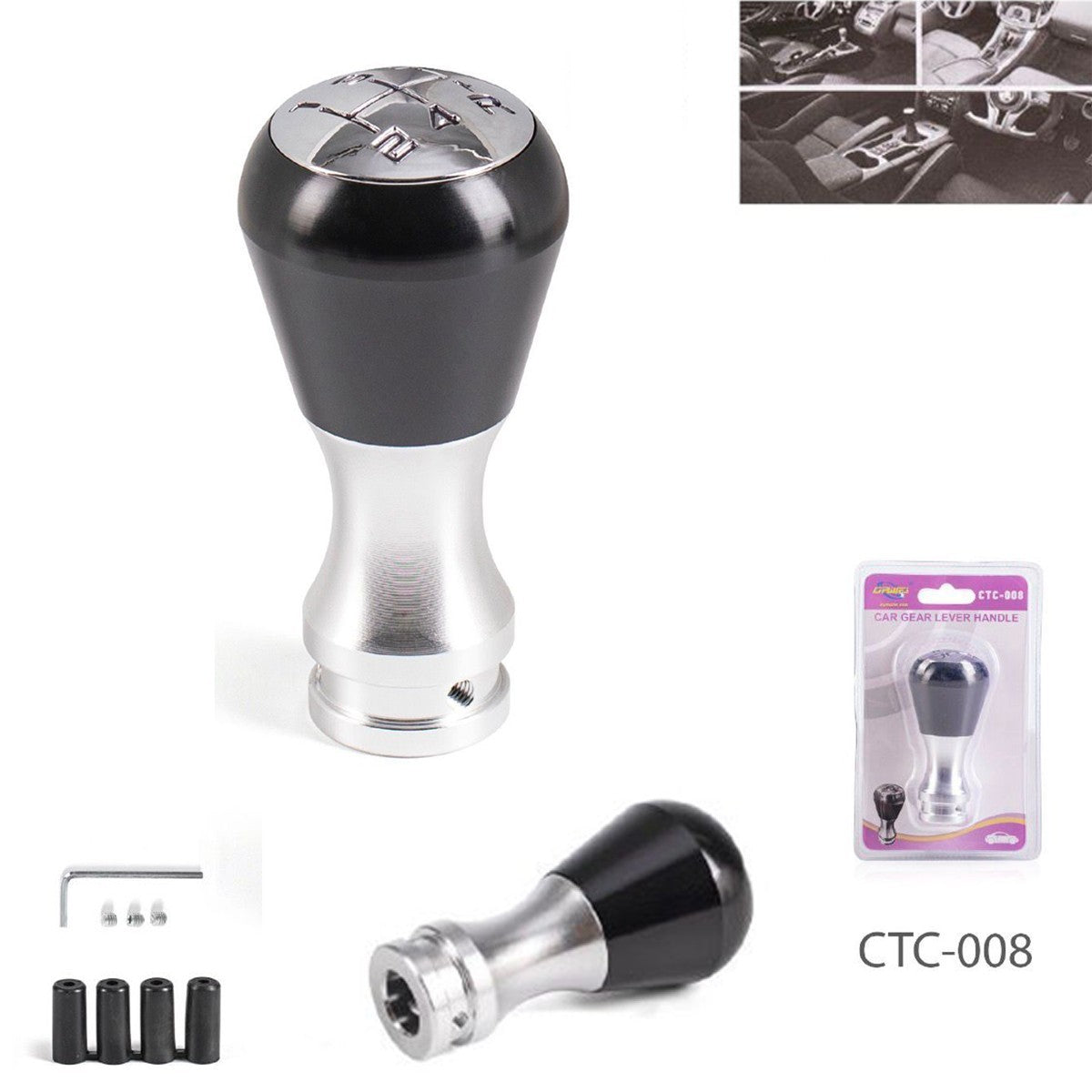 POMELLO CAMBIO AUTO UNIVERSALE CROMATO CTC008 IN ALLUMINIO CON ADATTATORI E CHIA