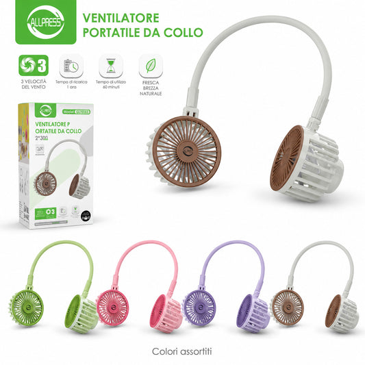 VENTILATEUR DE COU PORTABLE AVEC PÂLES RECHARGEABLE SPORT 3 VITESSES AS-08936