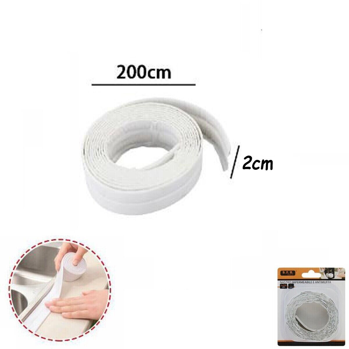 NASTRO SIGILLANTE IMPERMEABILE SANITARI ANTIMUFFA ADESIVO BAGNO CUCINA 2x200CM
