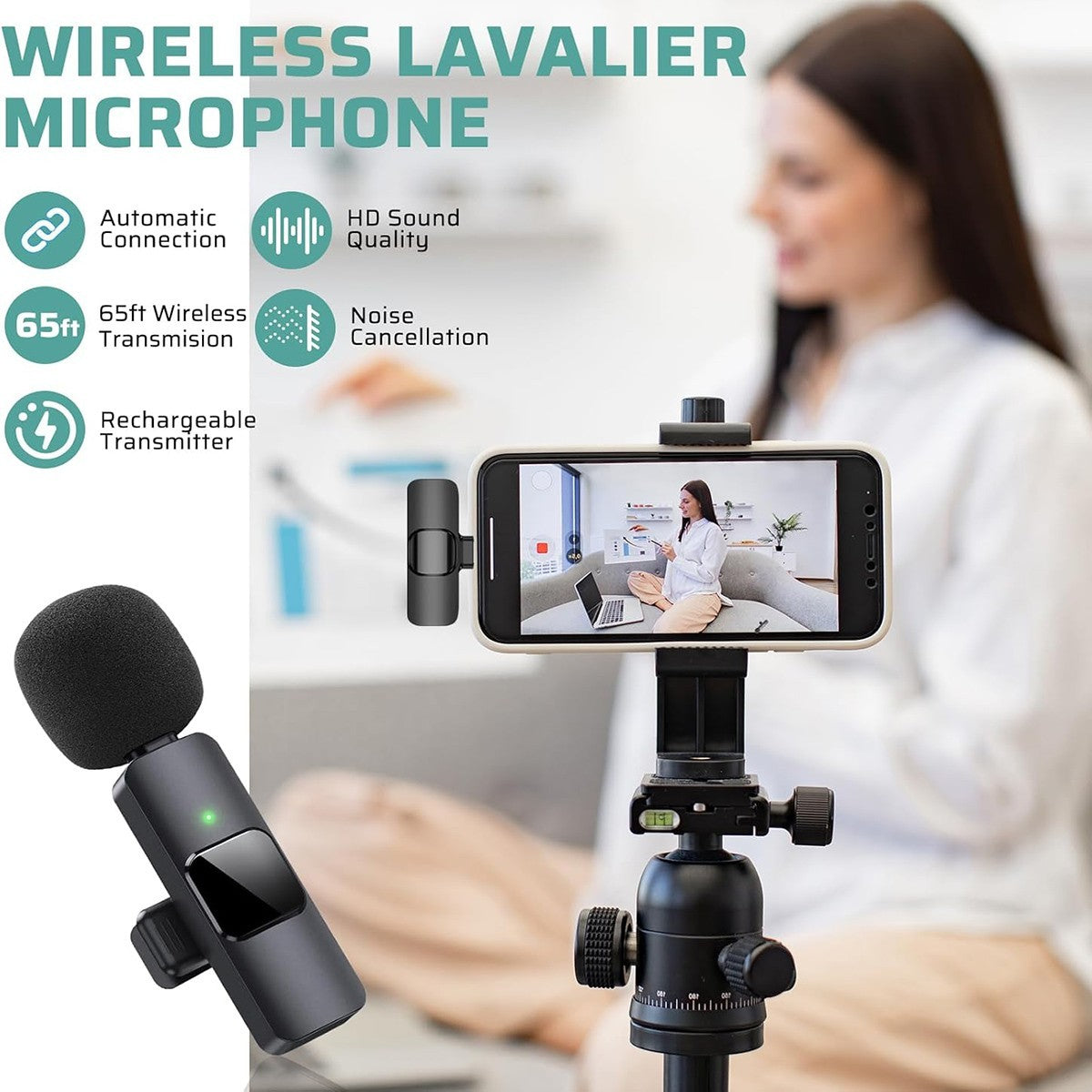 MINI MICROFONO LAVALIER SENZA FILI TYPE C LIGHTNING VIDEO REGISTRA AUDIO AS05741