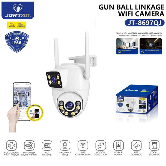 TELECAMERA VIDEOSORVEGLIANZA WIFI DOPPIA LENTE LED 3.6MM 2 ANTENNE JT-8697QJ