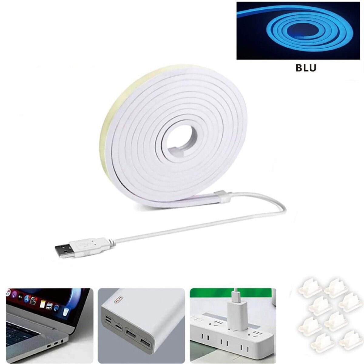 STRISCIA LED FLESSIBILE PER GANCI CON BINARIO SOFFITTO SCRITTA USB LUCE BLU