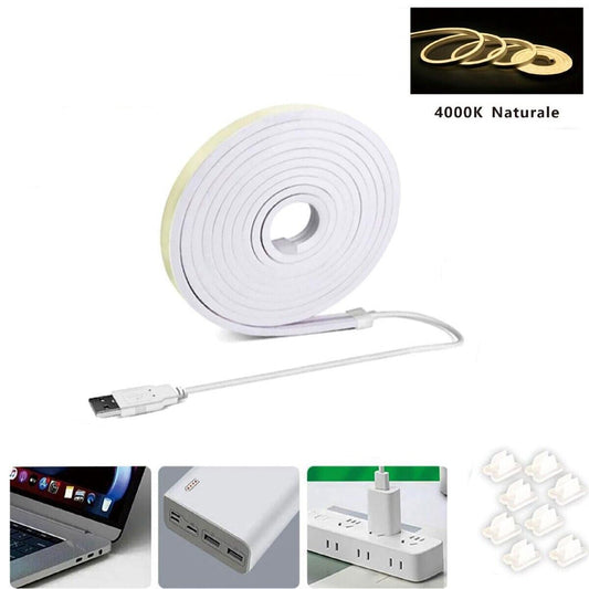 STRISCIA LED FLESSIBILE PER GANCI BINARIO SOFFITTO SCRITTA USB LUCE NATURALE